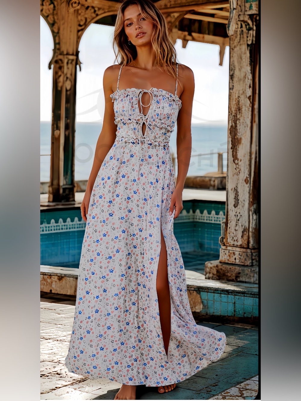 Sugar & Spice Backless Deep Plunging V-Neckline Floral Print Midi Dress Sundress